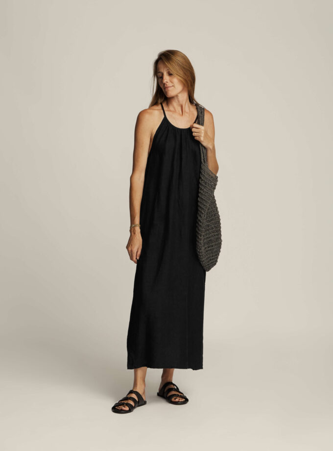 Nini Pure Linen Slip Dress - Black