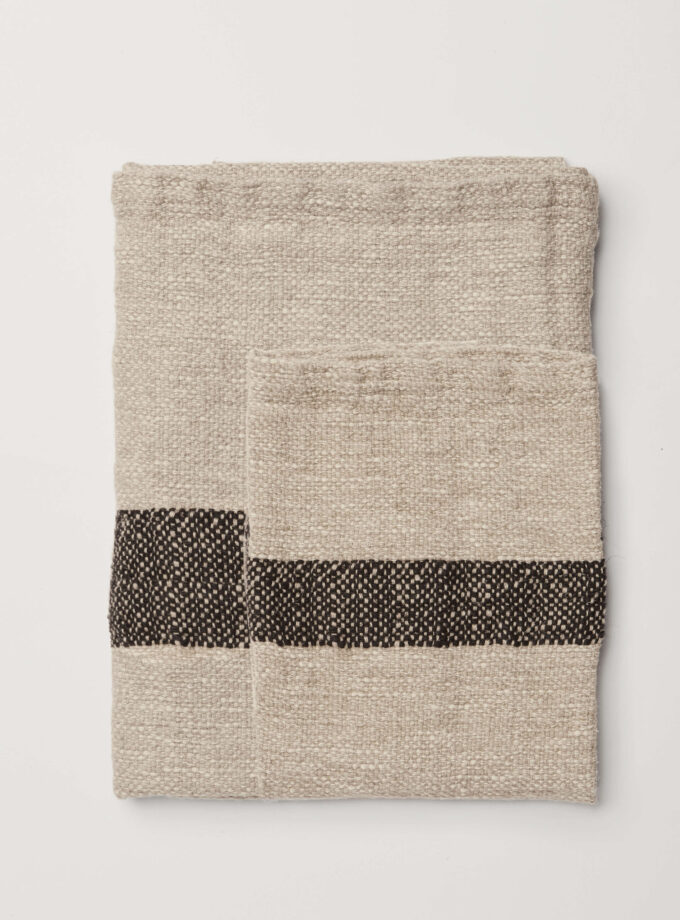 Sadie Handwoven Linen / Cotton Bath Towel - Natural/White with Black Stripe
