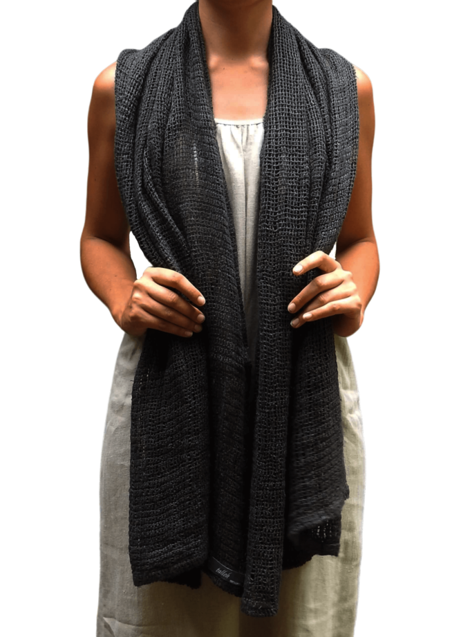 Frankie Charcoal - Handwoven Linen Scarf 55 x 180cm