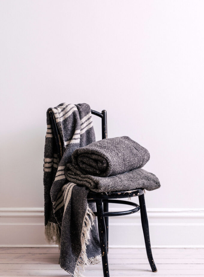 Astrid Handwoven Linen Throw 130cm x 190cm - Natural & Charcoal Stripe