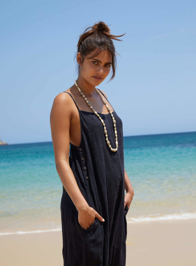 Shiva Pure Linen Jumpsuit - Black