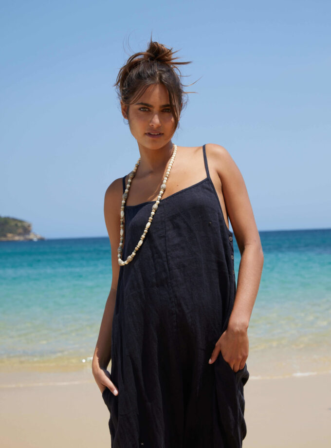 Shiva Pure Linen Jumpsuit - Black