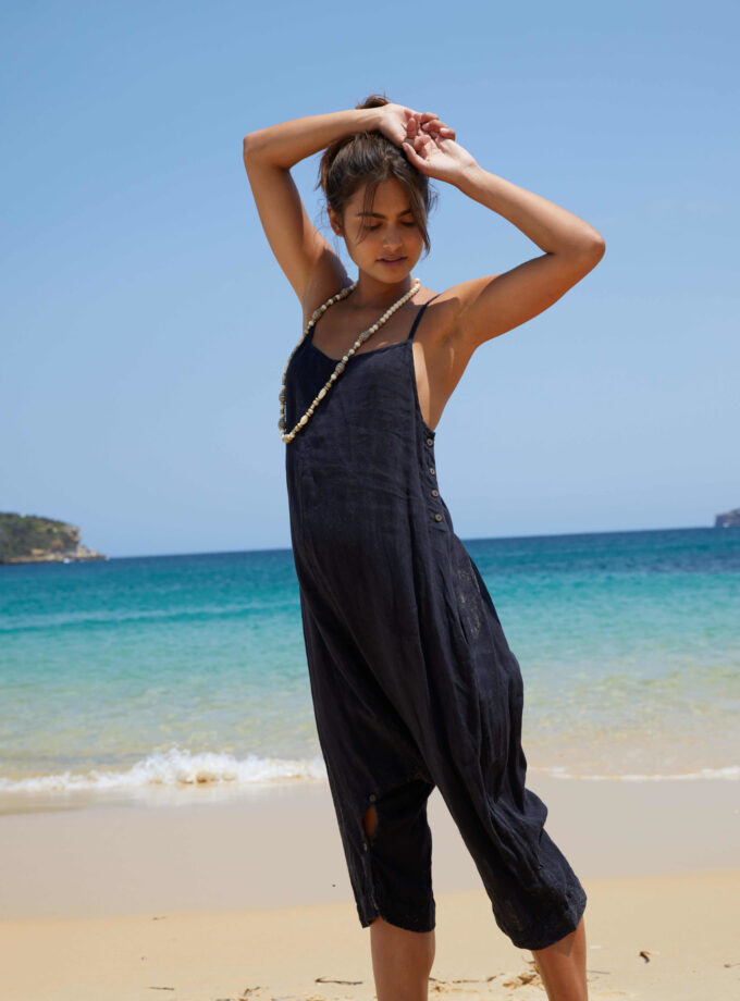 Shiva Pure Linen Jumpsuit - Black